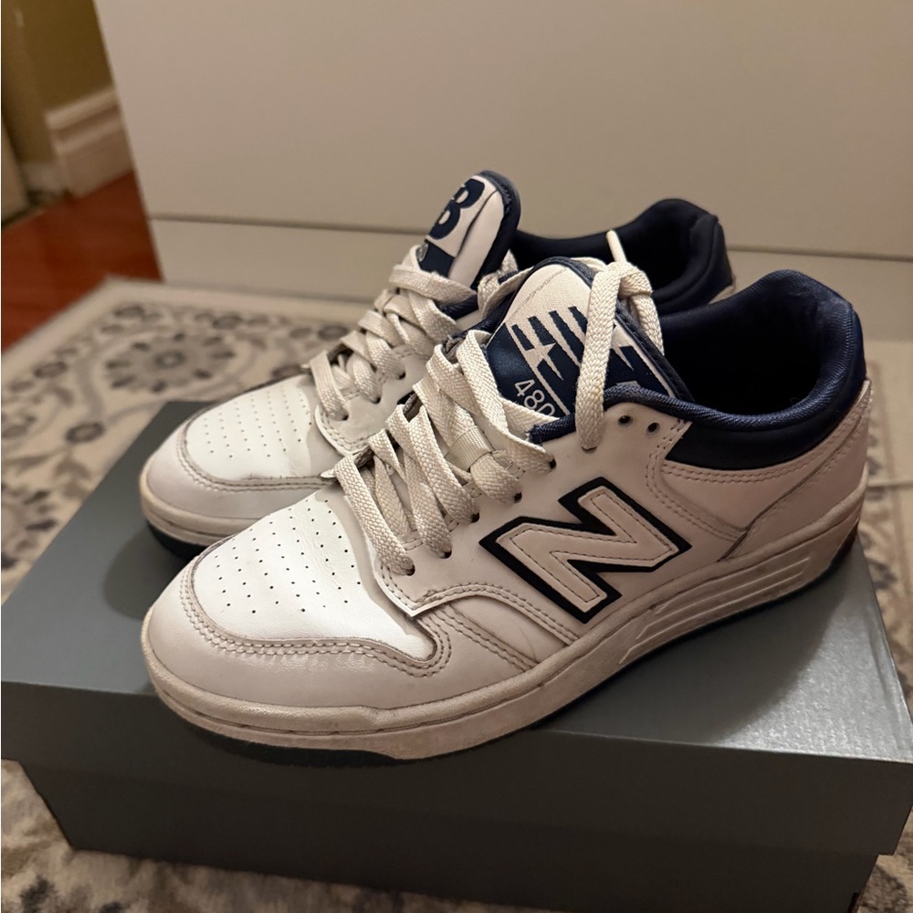 New Balance White and Navy Athletic Shoes